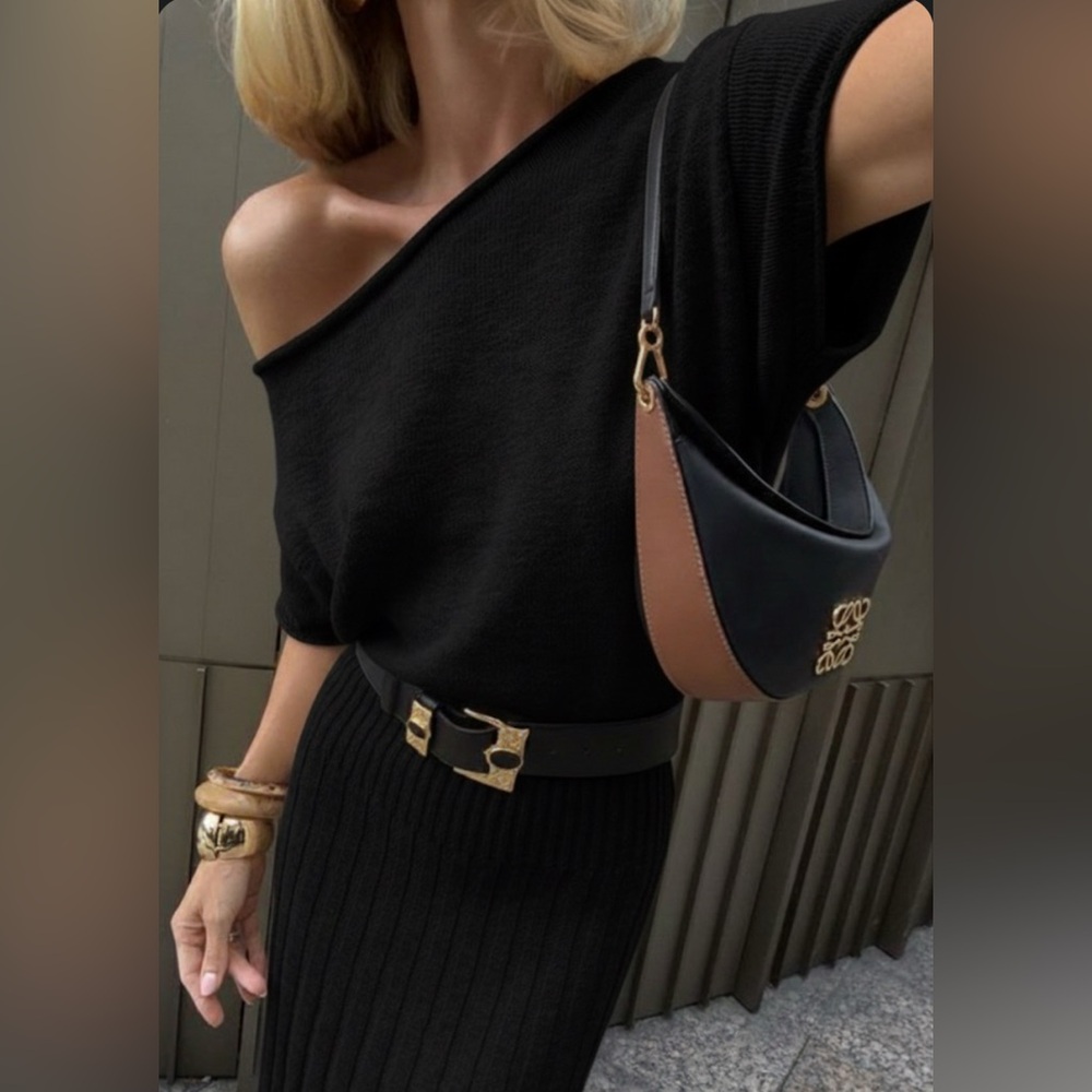 DISSH Rick Black Asym Knit Midi Dress New With Tags Off Shoulder